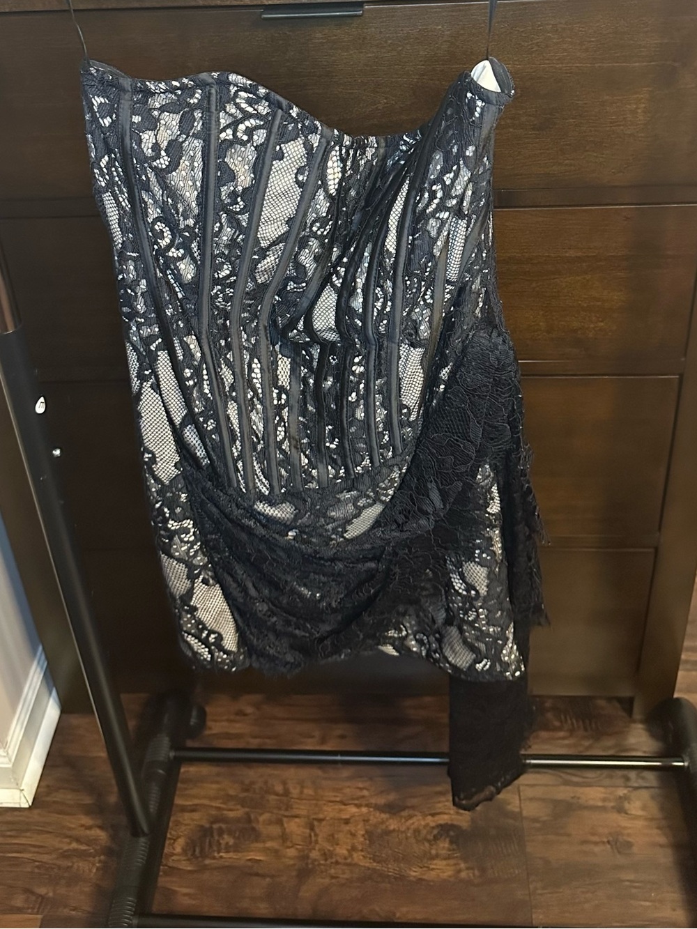 NWT Boohoo Black Lace Draped Mini Skirt Dress